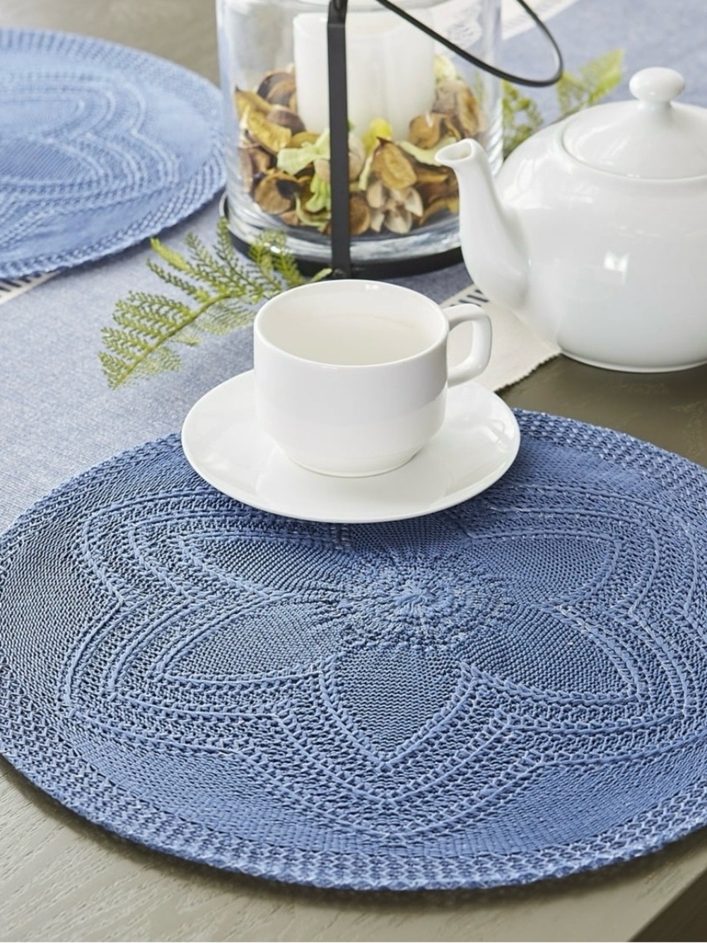 Classic Blue Crochet Round Placemat - Home Dining